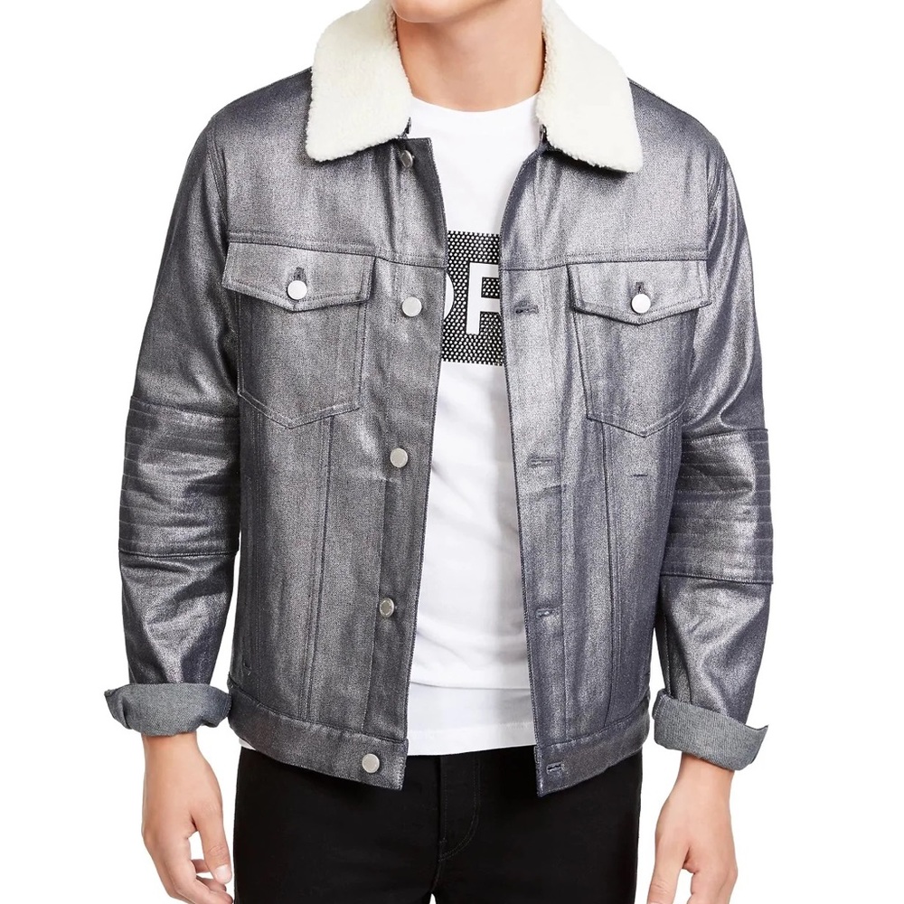 Michael Kors Men's Metallic Moto Trucker Jacket